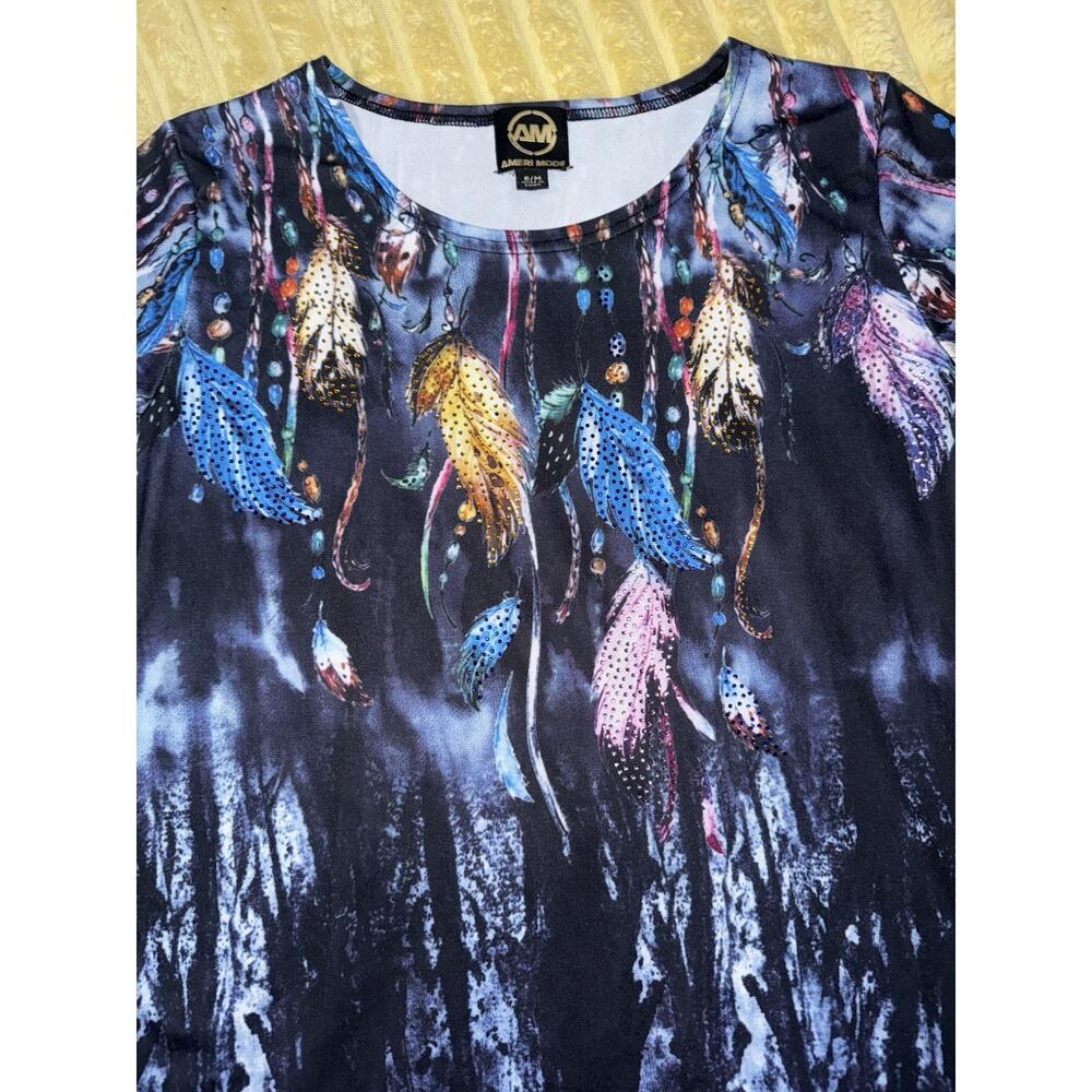 Womens Blue Feather Embellished Ameri Mode Tunic … - image 2